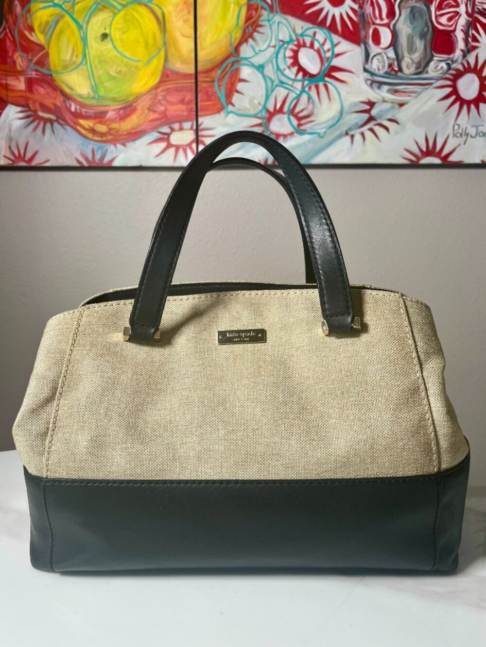 Kate Spade Charlotte Street Large Sloan Black Natural Storybook Satchel - Picture 2 of 14